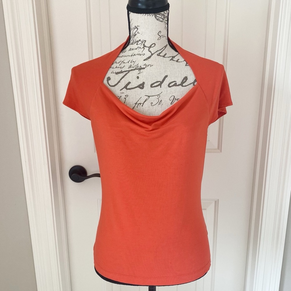 ST. JOHN Orange Women's Top Blouse Cowl Neckline Stretchy Material